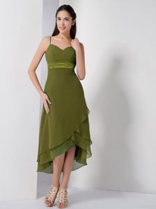 2014 Pretty Olive Green High-low Prom Homecoming Dress with Spaghetti Straps