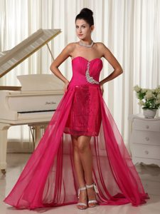 Sweetheart High-low Hot Pink Sequin and Chiffon Prom Dresses with Appliques