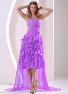 Sweetheart High-low Ruched Beaded Chiffon Prom Pageant Dress with Ruffles