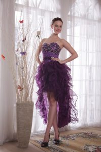 Purple Sweetheart High-low Tulle Prom Pageant Dress with Beading and Ruffles