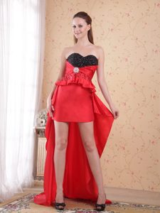 Hot Red Sweetheart High-low Flounced Prom Homecoming Dress with Beading
