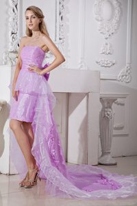 Strapless Lavender High-low Organza Prom Dress with Beading and Bowknot