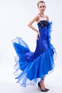 Royal Blue Strapless High-low Ruffled Prom Homecoming Dress with Appliques