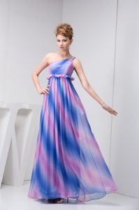 Chic One Shoulder Long Multi-colored Ruched Prom Homecoming Dress