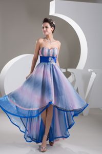 Sweetheart High-low Multi-colored Ruched Prom Pageant Dress with Beading