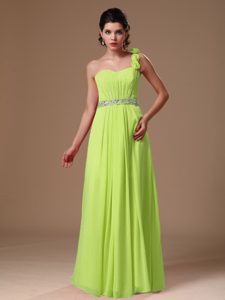 New One Shoulder Beaded Chiffon Womens Holiday Dress with Flowers