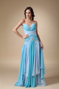 Blue Empire Sweetheart Lady Holiday Dress with Beading and Appliques