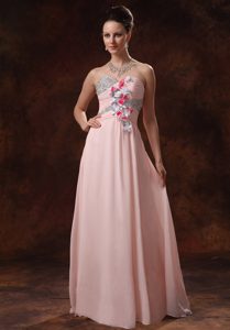 Baby Pink Beaded Womens Holiday Dresses with Sweetheart and Flowers