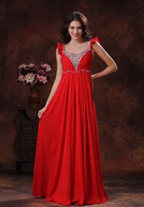 Inexpensive Beaded Empire Square Red Holiday Wear Dresses