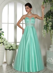 Sweetheart Beaded Holiday Wear Dresses with Rhinestones in Apple Green