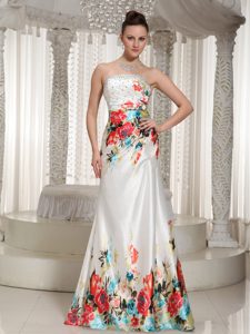 Rhinestones Printing Strapless Multi-colored Prom Holiday Dress with Side Zipper