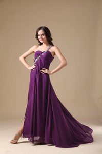Elegant Purple Beading One Shoulder Chiffon New Arrival Holiday Dress for Prom
