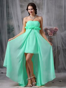 Apple Green High-low Ruched Flowers Chiffon Cute Holiday Dresses for Valentine