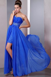 Blue High-low Ruched Chiffon Beading The Most Popular Valentine Holiday Dresses