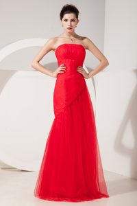 Red Strapless Tulle Rush Long Shimmering Dresses for Holiday