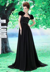 2013 with Flower and Ruche Accented Qualified Dresses for Holiday in Black
