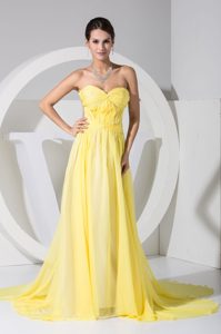 Sweetheart Back Out in Yellow Gorgeous Dresses for Holiday with Watteau Train