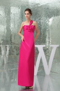 Hot Pink Ankle-length One Shoulder Extravagant Holiday Dresses with Ruche