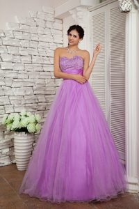 A-line Lavender Organza Beading Sophisticated Holiday Dresses with Sweetheart