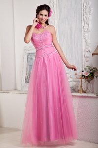 Rose Pink Empire Sweetheart Tulle Breathtaking Holiday Dress Beading Accent