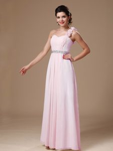 Charming One Shoulder Beaded Baby Pink Fall Homecoming Dress for Girls