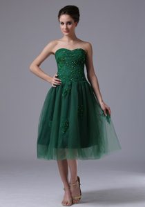 Dark Green Tulle Romantic Middle School Homecoming Dress with Beading