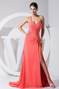 Fabulous High Slit One Shoulder Beaded Vintage Homecoming Dresses in Red