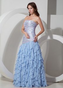 Magnificent Strapless Sky Blue Long Spring Homecoming Dresses for Prom