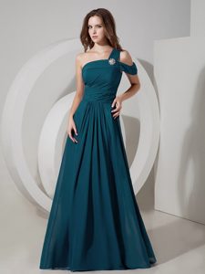 Gorgeous One Shoulder Chiffon Ruched Teal Homecoming Dresses for Girls