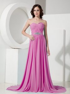 Formal Pink Empire Sweetheart Beaded Celebrity Homecoming Dress with Brush Train