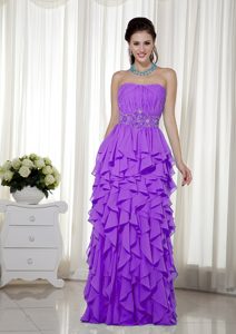 Purple Empire Strapless Chiffon Beaded Evening Homecoming Dresses with Ruffles