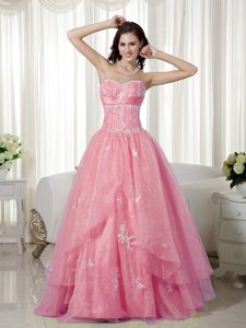 Rose Pink A-line Sweetheart Long Party Dress for Homecoming with Beading