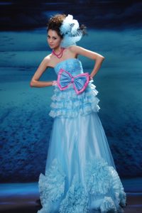 Beading Decorated Bust and Ruffled Layers Strapless Homecoming Dress in Aqua Blue