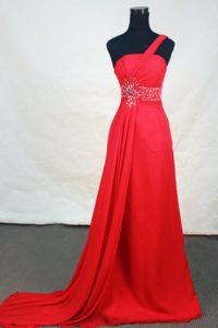 Gorgeous Red Empire One Shoulder Prom Formal Dress with Brush Train on Sale