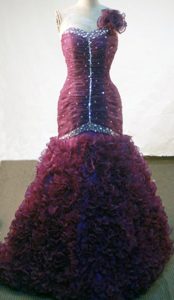 Luxurious Mermaid One-shoulder Burgundy Beaded Prom Dresses on Promotion