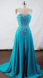 Popular Empire Sweetheart Beaded Prom Dress with Sweep Train for Custom Made