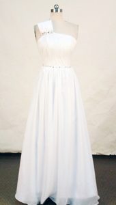 Simple A-line One Shoulder Chiffon White Prom Dresses with Beading for Cheap