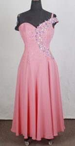 Empire One Shoulder Prom Dress for Celebrity with Beading and Zipper up Back