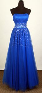 Beautiful Blue Empire Strapless Tulle Prom Dresses for Ladies on Wholesale Price