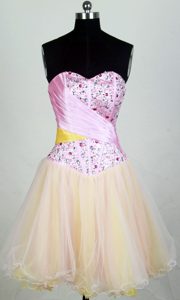 Unique Pink A-line Sweetheart Organza Prom Dresses with Beading and Ruching