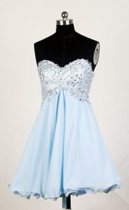Light Blue Sweetheart Mini-length Prom Holiday Dress Beaded for Custom Made