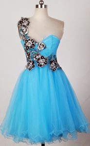 Pretty A-line One Shoulder Mini-length Aqua Blue Prom Dress for Custom Made