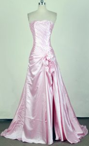 Pretty A-line Strapless Light Pink Prom Dress with Brush Train for Custom Made