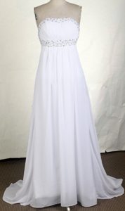 2013 Affordable White Empire Prom Gown Dress with Brush Train on Promotion