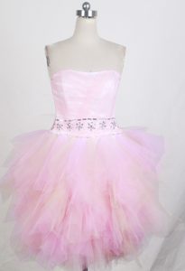 Sweet Short Strapless Mini-length Light Pink Prom Dresses for Ladies for Cheap