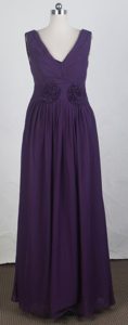 Wholesale Price Empire V-neck Dark Purple Dress for Prom to Long