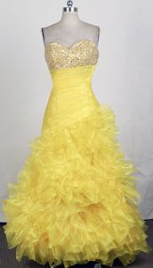 2013 Brand New Organza Beaded A-line Sweetheart Prom Gown in Yellow
