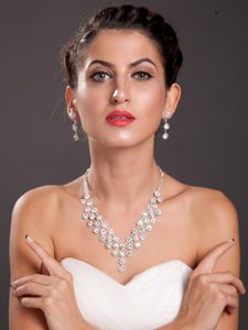 Alloy With Elegant Imitation Pearl Wedding Jewelry Set Including Necklace And Earrings