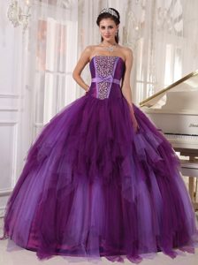 Floating Ball Gown Beading Strapless Quinceanera Gown Dresses in Purple