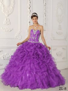 Lavender Sweetheart Satin and Organza Dress for Quince with Ruffled Layers